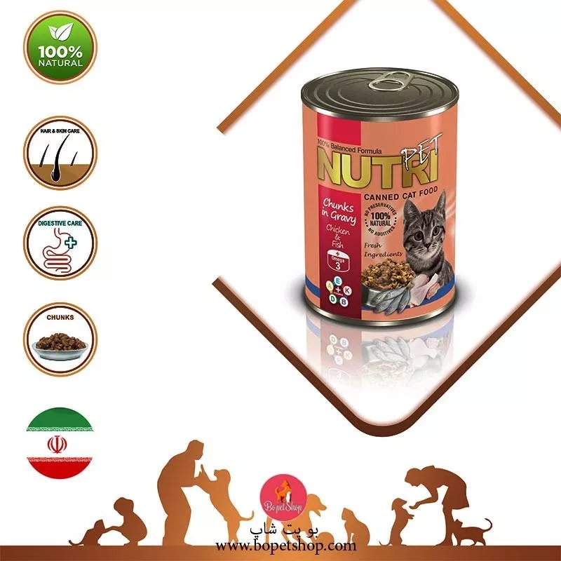 خرید کنسرو گوشت مرغ و ماهی ،مخصوص گربه، ۴۲۵ گرمی، برند نوتری پت Nutripet, Cat Canned Food, Chicken And Fish, 425g